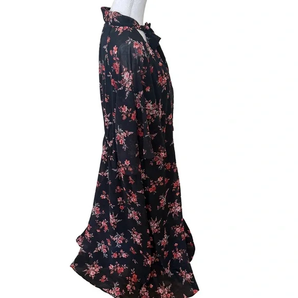 CITY CHIC Floral Chiffon Midi Dress Tie Neck Ruffle Hem Plus Size 22 🌸🖤 - Picture 5 of 9